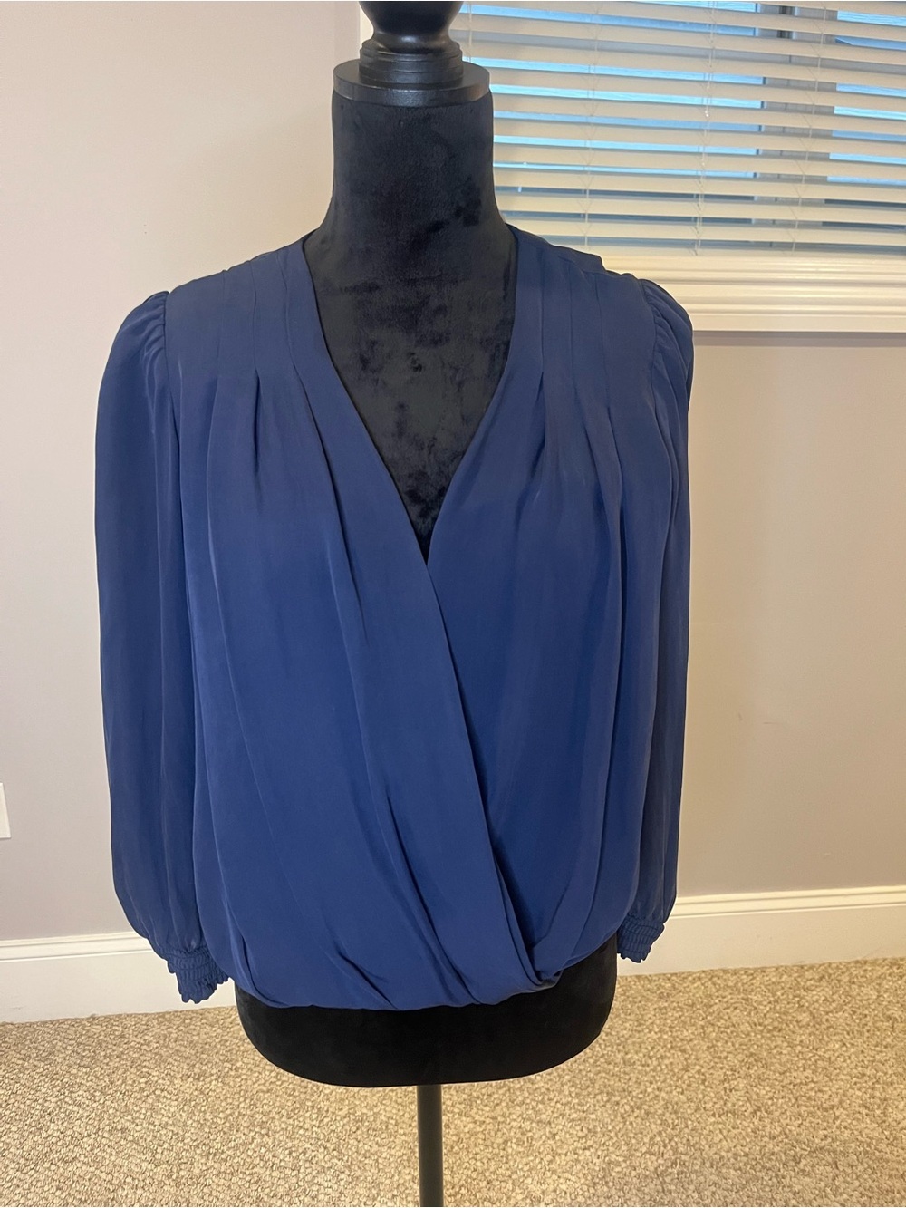 Alice + Olivia Navy Silk Long-Sleeve Blouse- Small